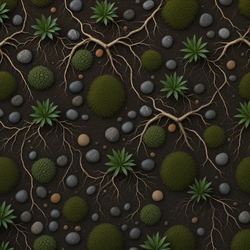fine root-covered soil - simplified stylized game art with clear material shapes