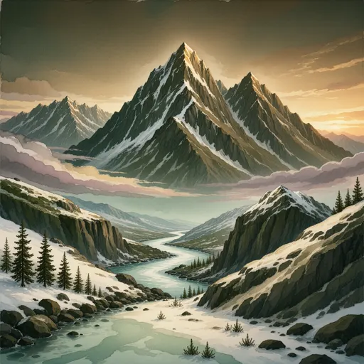 frozen mountains - watercolor illustration