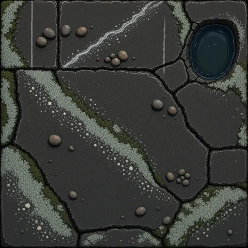 damp dark stone - hand-painted game texture with readable brush shapes
