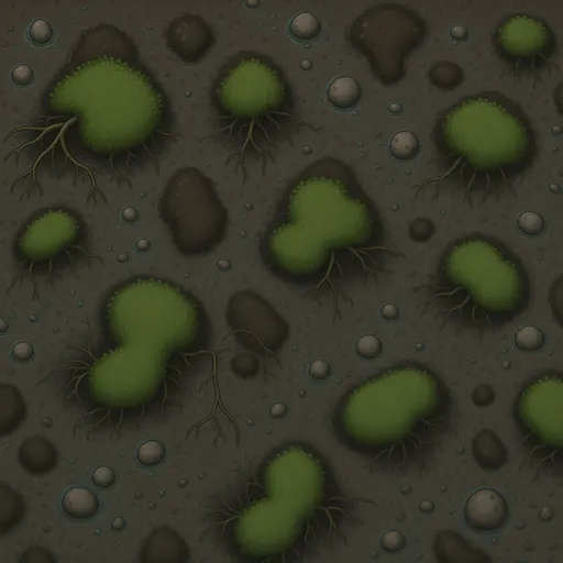 wet muddy earth - simplified stylized game art with clear material shapes