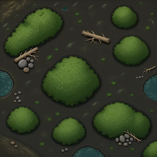 dark peat soil - hand-painted game texture with readable brush shapes