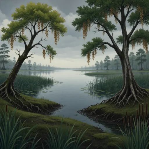 swamp landscape background - hand-painted game texture with readable brush shapes