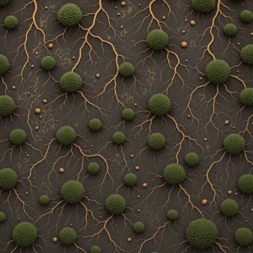 fine root-covered soil - simplified stylized game art with clear material shapes