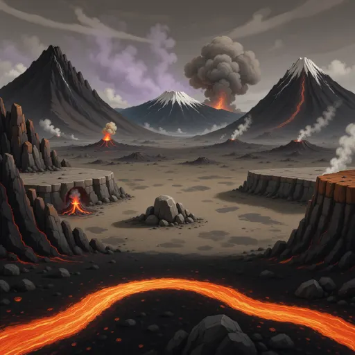 volcanic landscape background - hand-painted game texture with readable brush shapes