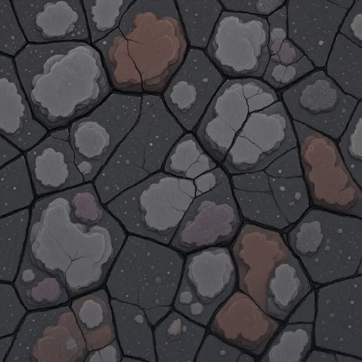 cracked obsidian ground - hand-painted game texture with readable brush shapes