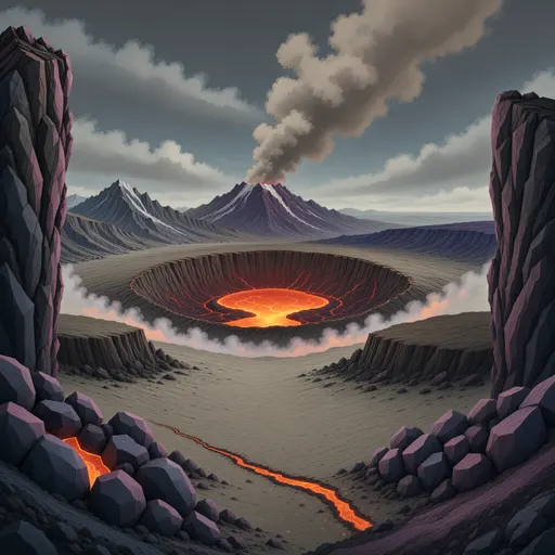 volcanic landscape background - simplified stylized game art with clear material shapes