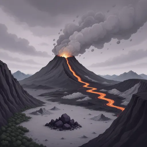 volcanic landscape background - simplified stylized game art with clear material shapes