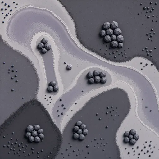 cooled volcanic ash - simplified stylized game art with clear material shapes