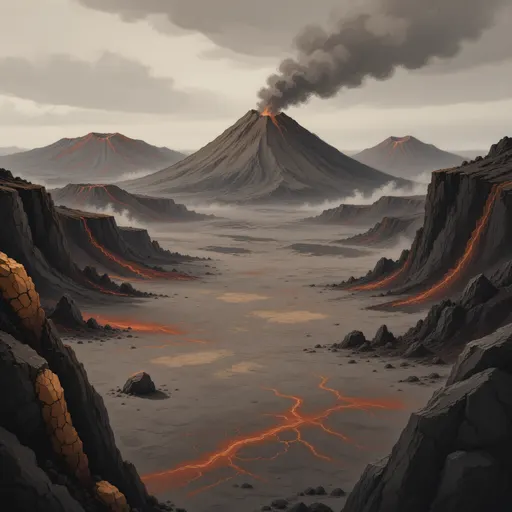 volcanic landscape background - hand-painted game texture with readable brush shapes