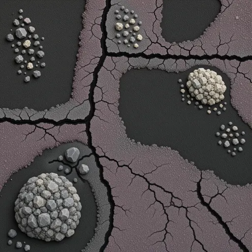 cooled volcanic ash - simplified stylized game art with clear material shapes