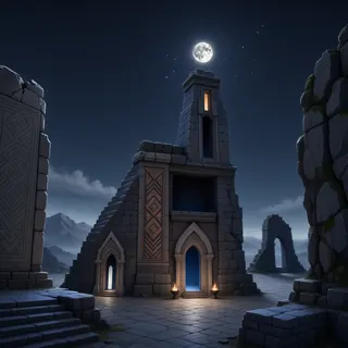 hidden shrine at moonlit night
