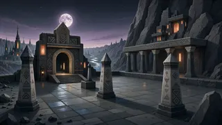 settlement entrance at moonlit night