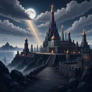 distant stronghold at moonlit night