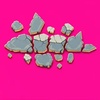 broken fragments, elongated arrangement