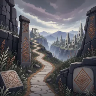 winding wilderness path at stormy midday