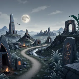 winding wilderness path at moonlit night