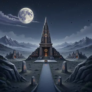 ancient landmark at moonlit night