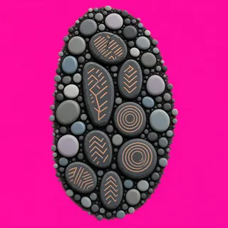 spilled pebbles, elongated arrangement