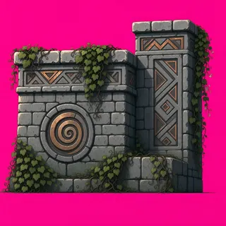 overgrown stone wall section