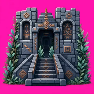 stairs downward, overgrown