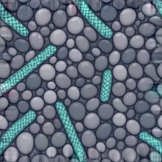 damp river pebbles