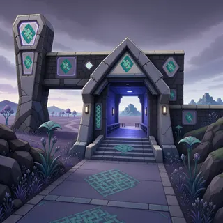 settlement entrance at overcast twilight