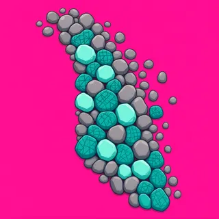 spilled pebbles, elongated arrangement