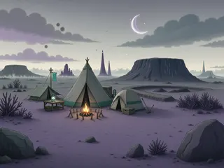 quiet camp at overcast twilight