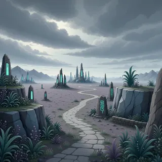 winding wilderness path at stormy midday