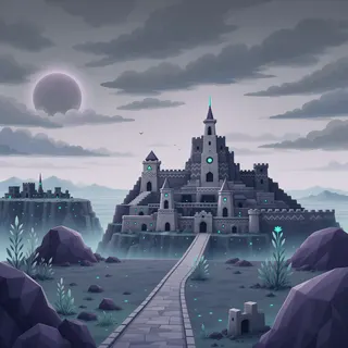 distant stronghold at overcast twilight