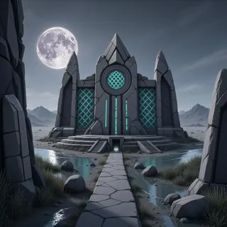 ancient landmark at moonlit night