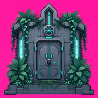 door closed, overgrown