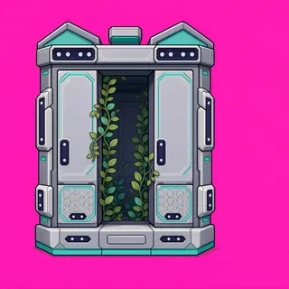 door open, overgrown