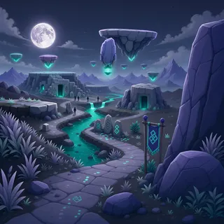 winding wilderness path at moonlit night