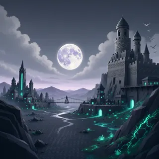 distant stronghold at moonlit night