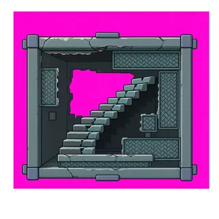 stairs downward, damaged