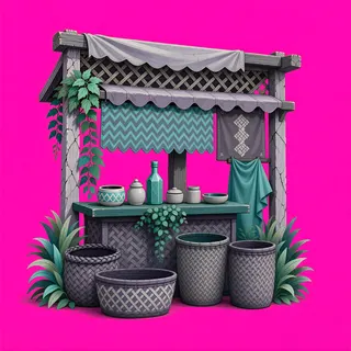 overgrown market stall