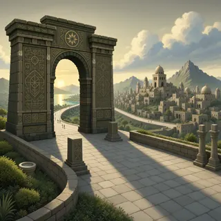 settlement entrance at daybreak
