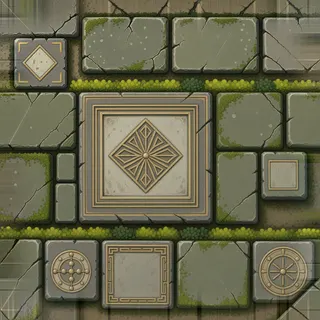 dust-covered mossy paving