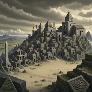 distant stronghold at stormy midday