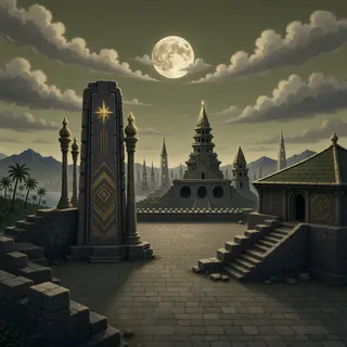 ancient landmark at moonlit night