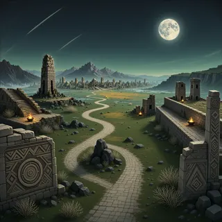 winding wilderness path at moonlit night