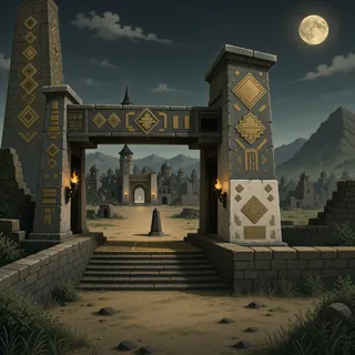 settlement entrance at moonlit night