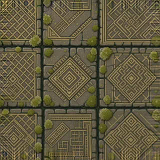 lichen-speckled mossy paving