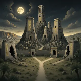 distant stronghold at moonlit night