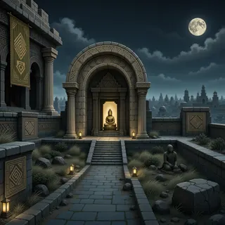 hidden shrine at moonlit night