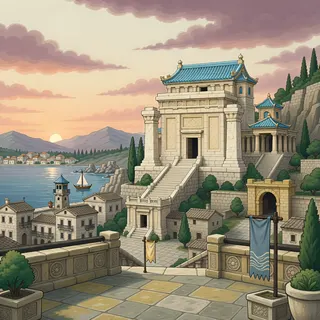 ancient landmark at dusk
