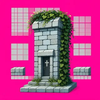 wall isolated pillar, overgrown