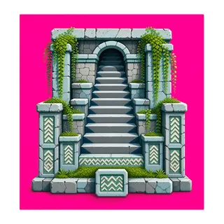 stairs downward, overgrown