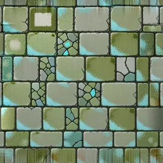 lichen-speckled mossy paving